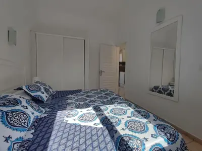 Cama o camas de una habitación en Bungalow Santa Fe next to pool