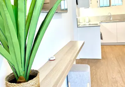 Una cocina o zona de cocina en Apartamento renovado cerca de la playa