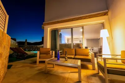 Zona de estar de Villa Rosa-Soleada Villa Privada con Piscina Climatizada & WIFI en Tauro-Mogán