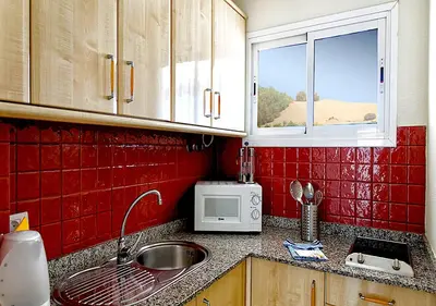 Una cocina o zona de cocina en Apartamentos Cocoteros