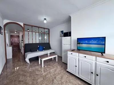 Una televisión o centro de entretenimiento en Apartamento-Estudio en la Playa