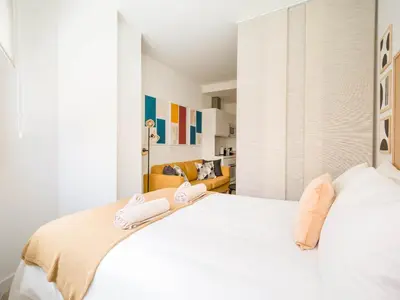 Cama o camas de una habitación en Fantástico estudio con ascensor Playa de Las Canteras BT3c