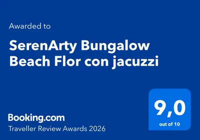Certificado, premio, señal o documento que está expuesto en SerenArty Bungalow Beach Flor con jacuzzi