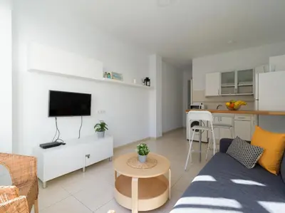 Una televisión o centro de entretenimiento en Cozy Nearby Flat Las Canteras