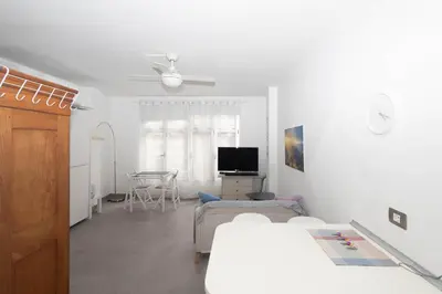 Una televisión o centro de entretenimiento en Cozy Loft & Seaside Views- 1 min Las Canteras