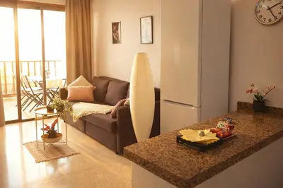 Zona de estar de Puerto Feliz Sunset Apartment Sea View with Pool, Terrace, Long Stay 30 Days Special Offer