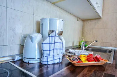 Una cocina o zona de cocina en APT with sea view and large swimming pool