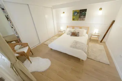 Cama o camas de una habitación en ACOGEDORA CASITA CERCA DEL MAR