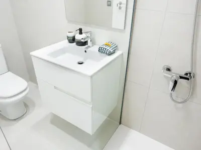 Un baño de Apartment Abora Garden with terrace, pool, extensive gardens and free parking