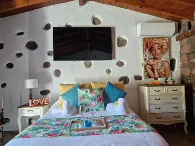 Cama o camas de una habitación en Romantic Casa Rural La Molinera