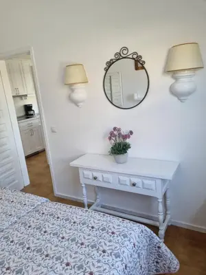 Cama o camas de una habitación en Bungalow Santa Fe de 2 habitaciones