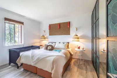Cama o camas de una habitación en Increible Terraza con vistas al mar en San Agustín (3 hab)