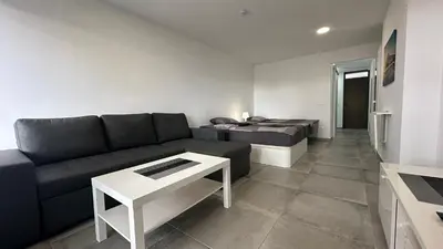 Zona de estar de Top Studio in Las Arenas, 4 OG, seitlicher Meerblick, im Herzen von Playa del Ingles, Gran Canaria